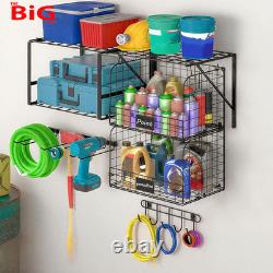 Garage Shelf Wall Mounted with Wire Baskets, Heavy Duty Wall Garages Shelving wit