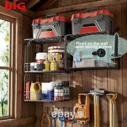 Garage Shelf Wall Mounted with Wire Baskets, Heavy Duty Wall Garages Shelving wit