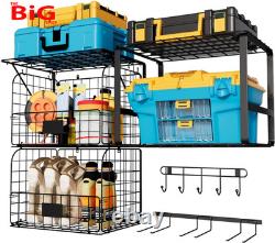 Garage Shelf Wall Mounted with Wire Baskets, Heavy Duty Wall Garages Shelving wit
