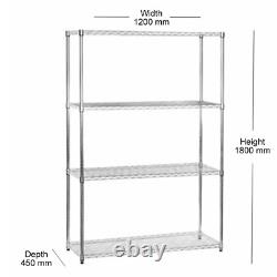 Garage Shelving 4 Tier Chrome Wire Shelving Unit H1800 x W1200 x D450mm