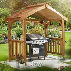 Grilling Wooden BBQ Shelter Pavilion 2 Side Shelves Garden Outdoor Patio Party