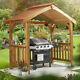 Grilling Wooden Bbq Shelter Pavilion 2 Side Shelves Garden Outdoor Patio Party