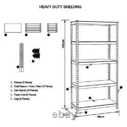 Heavy Duty(180cm x 90cm x 40cm) Metal Blue Shelving Rack Unit 5 Tier Revit