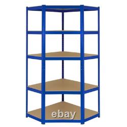 Heavy Duty 5 Tier Blue Metal Steel Corner Racking Garage Shelving Bays