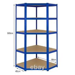Heavy Duty 5 Tier Blue Metal Steel Corner Racking Garage Shelving Bays