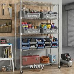 Heavy Duty 5 Tier Metal Adjustable Shelving Unit Standing Storage Rack with Wheels