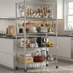 Heavy Duty 5 Tier Metal Adjustable Shelving Unit Standing Storage Rack with Wheels