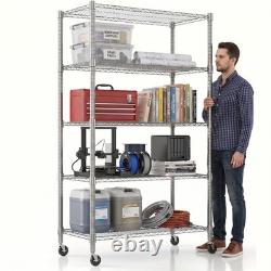 Heavy Duty 5 Tier Metal Adjustable Shelving Unit Standing Storage Rack with Wheels