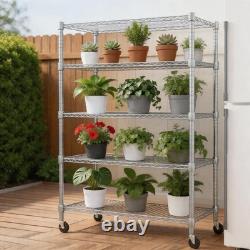 Heavy Duty 5 Tier Metal Adjustable Shelving Unit Standing Storage Rack with Wheels