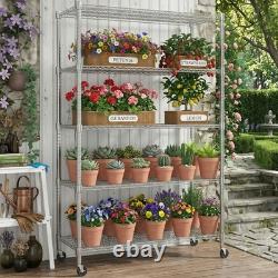 Heavy Duty 5 Tier Metal Adjustable Shelving Unit Standing Storage Rack with Wheels