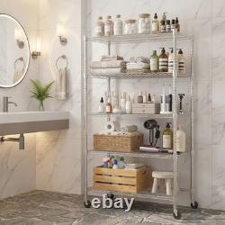 Heavy Duty 5 Tier Metal Adjustable Shelving Unit Standing Storage Rack with Wheels