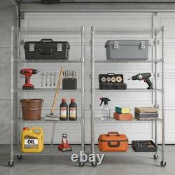 Heavy Duty 5 Tier Metal Adjustable Shelving Unit Standing Storage Rack with Wheels