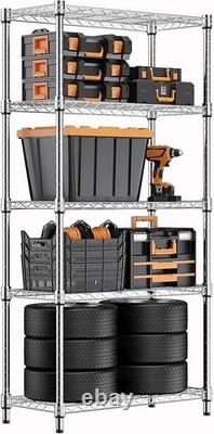 Heavy Duty 5-Tier Steel Utility Shelving Unit Chrome 35x60x158.7cm Storage