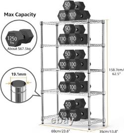Heavy Duty 5-Tier Steel Utility Shelving Unit Chrome 35x60x158.7cm Storage