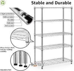 Heavy Duty 5-Tier Steel Utility Shelving Unit Chrome 35x60x158.7cm Storage