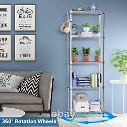 Heavy Duty 5 Tier Wire Shelving Unit on Wheels, Garage Shelving with Storage She