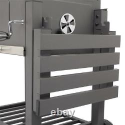 Heavy-Duty Charcoal Grill BBQ Trolley Wheels Garden Smoker Shelf Side Steel UK