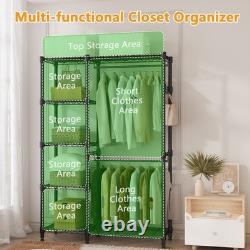 Heavy Duty Double Clothes Rail Metal Clothes Rack with Hooks Open Wardrobe Shelf