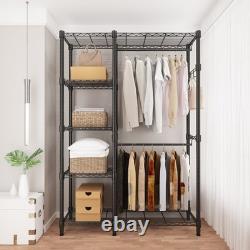 Heavy Duty Double Clothes Rail Metal Clothes Rack with Hooks Open Wardrobe Shelf