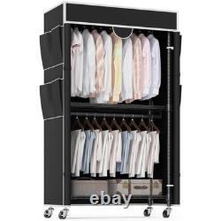 Heavy Duty Double Clothes Rail Rack Garment Hanging Stand Open Wardrobe Shelf UK