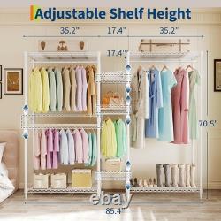 Heavy Duty Double Clothes Rail Rack Garment Hanging Stand Open Wardrobe Shelf UK
