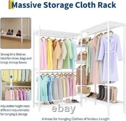 Heavy Duty Double Clothes Rail Rack Garment Hanging Stand Open Wardrobe Shelf UK