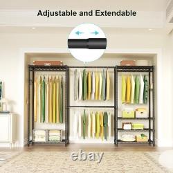 Heavy Duty Double Clothes Rail Rack Garment Hanging Stand Open Wardrobe Shelf UK