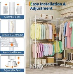 Heavy Duty Double Clothes Rail Rack Garment Hanging Stand Open Wardrobe Shelf UK