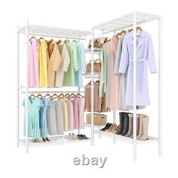 Heavy Duty Double Clothes Rail Rack Garment Hanging Stand Open Wardrobe Shelf UK
