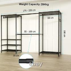 Heavy Duty Double Clothes Rail Rack Garment Hanging Stand Open Wardrobe Shelf UK