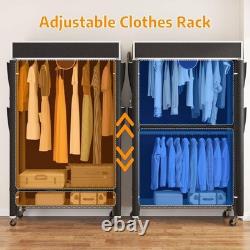 Heavy Duty Double Clothes Rail Rack Garment Hanging Stand Open Wardrobe Shelf UK