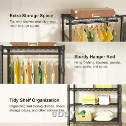 Heavy Duty Double Clothes Rail Rack Garment Hanging Stand Open Wardrobe Shelf UK