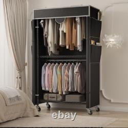 Heavy Duty Double Clothes Rail Rack Garment Hanging Stand Open Wardrobe Shelf UK