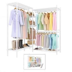 Heavy Duty Double Clothes Rail Rack Garment Hanging Stand Open Wardrobe Shelf UK