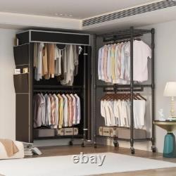 Heavy Duty Double Clothes Rail Rack Garment Hanging Stand Open Wardrobe Shelf UK