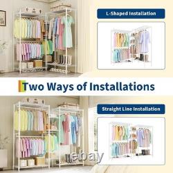 Heavy Duty Double Clothes Rail Rack Garment Hanging Stand Open Wardrobe Shelf UK