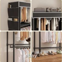 Heavy Duty Double Clothes Rail Rack Garment Hanging Stand Open Wardrobe Shelf UK
