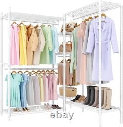 Heavy Duty Double Clothes Rail Rack Garment Hanging Stand Open Wardrobe Shelf UK