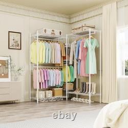 Heavy Duty Double Clothes Rail Rack Garment Hanging Stand Open Wardrobe Shelf UK