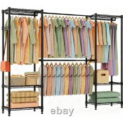 Heavy Duty Double Rail Clothes Garment Hanging Rack Shelf Display Stand Adjustab