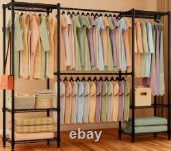 Heavy Duty Double Rail Clothes Garment Hanging Rack Shelf Display Stand Adjustab