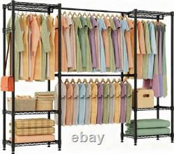 Heavy Duty Double Rail Clothes Garment Hanging Rack Shelf Display Stand Adjustab