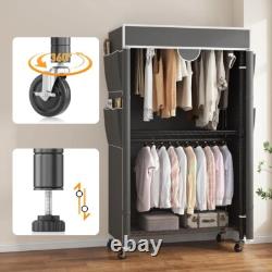 Heavy Duty Fabric Canvas Wardrobe Clothes Cupboard Hanging Rail Shelving withWheel