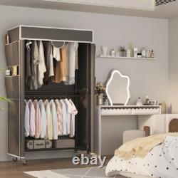 Heavy Duty Fabric Canvas Wardrobe Clothes Cupboard Hanging Rail Shelving withWheel