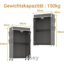 Heavy Duty Fabric Canvas Wardrobe Clothes Cupboard Hanging Rail Shelving withWheel
