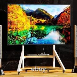 Heavy Duty Floor TV Stand Industrial Wood Shelf Mobile TV Cart for 65-100 LCD