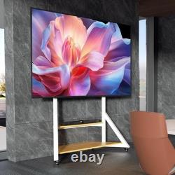 Heavy Duty Floor TV Stand Industrial Wood Shelf Mobile TV Cart for 65-100 LCD