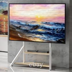 Heavy Duty Floor TV Stand Industrial Wood Shelf Mobile TV Cart for 65-100 LCD