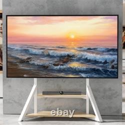 Heavy Duty Floor TV Stand Industrial Wood Shelf Mobile TV Cart for 65-100 LCD