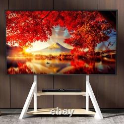 Heavy Duty Floor TV Stand Industrial Wood Shelf Mobile TV Cart for 65-100 LCD